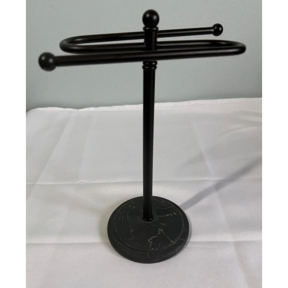 Bathroom/Kitchen Towel Holder Black Marbled Base Fingertip Stand 11